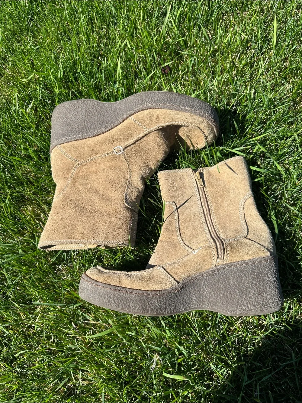 BONGO Tan Suede Wedge Ankle Boots